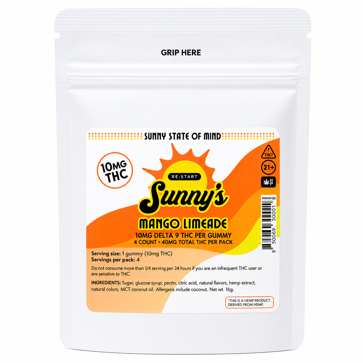 Sunny’s Delta 9 THC 10MG Gummies Mango Limeade 4-ct